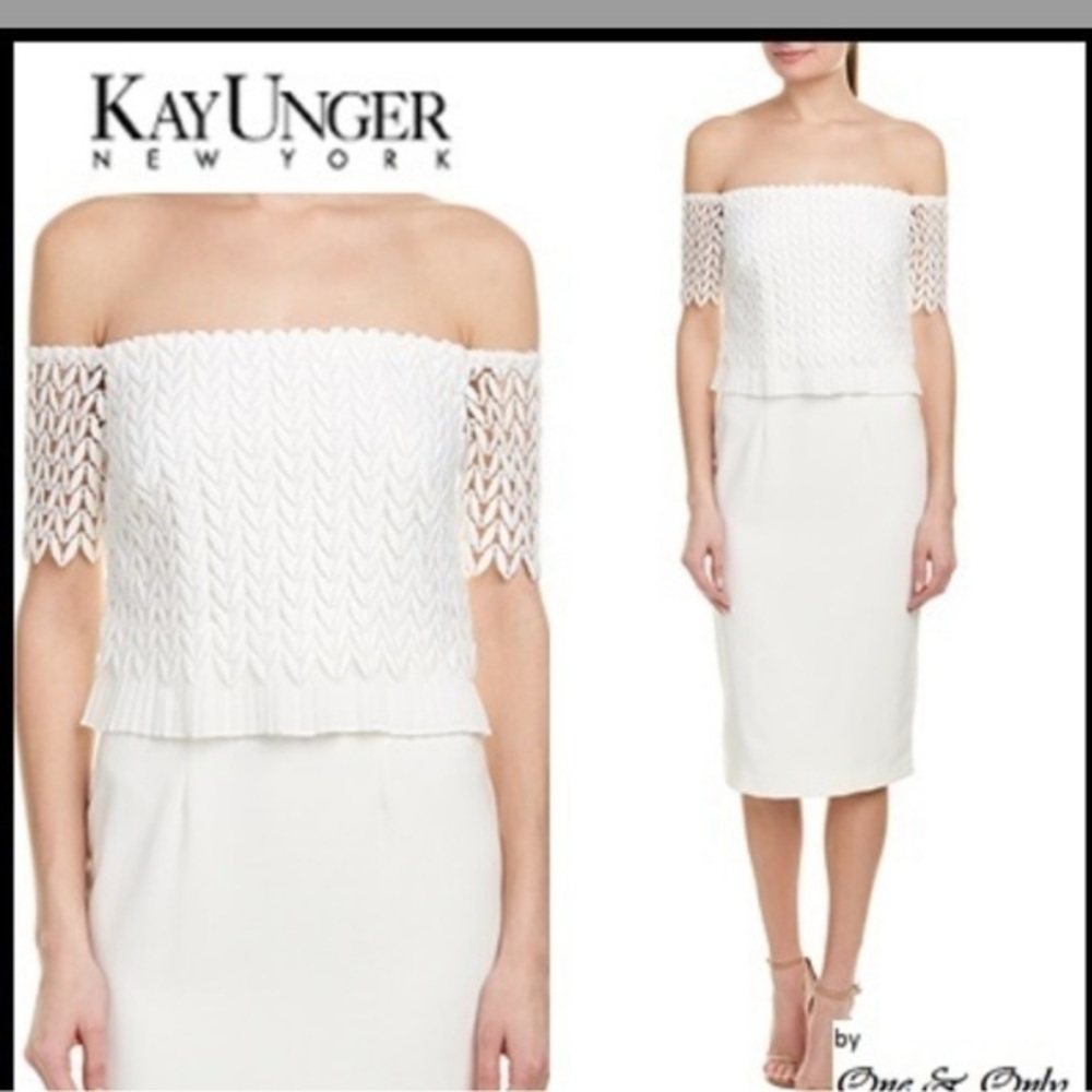 Kay Unger New York Ivory Off the Shoulder Dress Size 4 - Picture 1 of 10